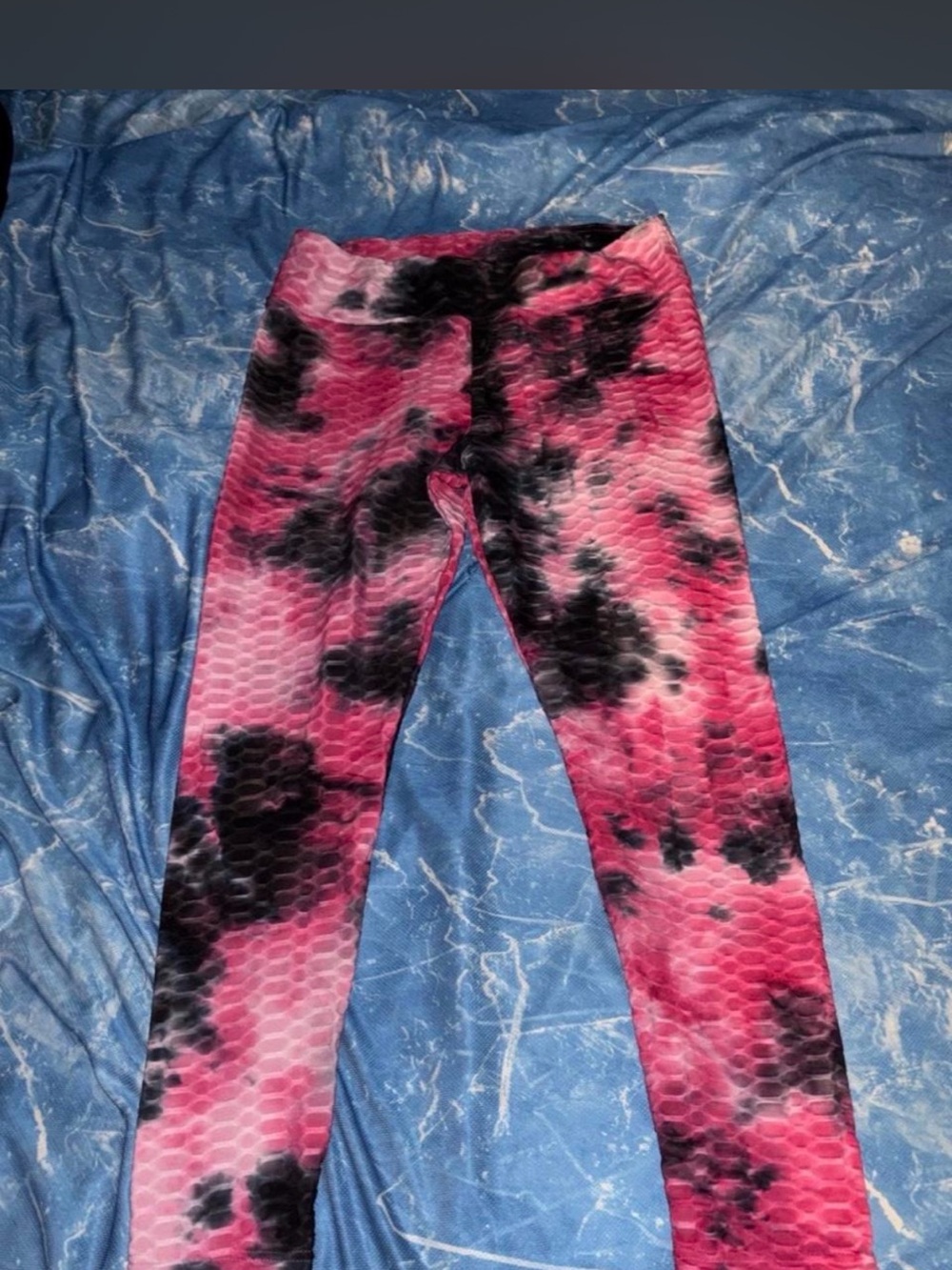 Pink and Black Tie-Dye Textured Leggings